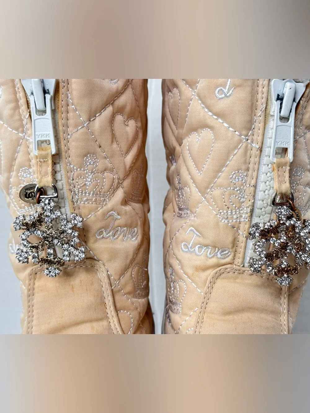 Vintage Y2K JUICY COUTURE Fairy Whimsy Winter Wedge Boots Bling Snowflake Size 7